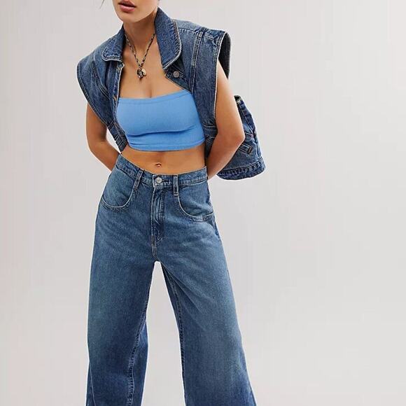 NWOT Intimately Free People Provence Blue Skinny Strap Bandeau Top Medium Large - Picture 1 of 4